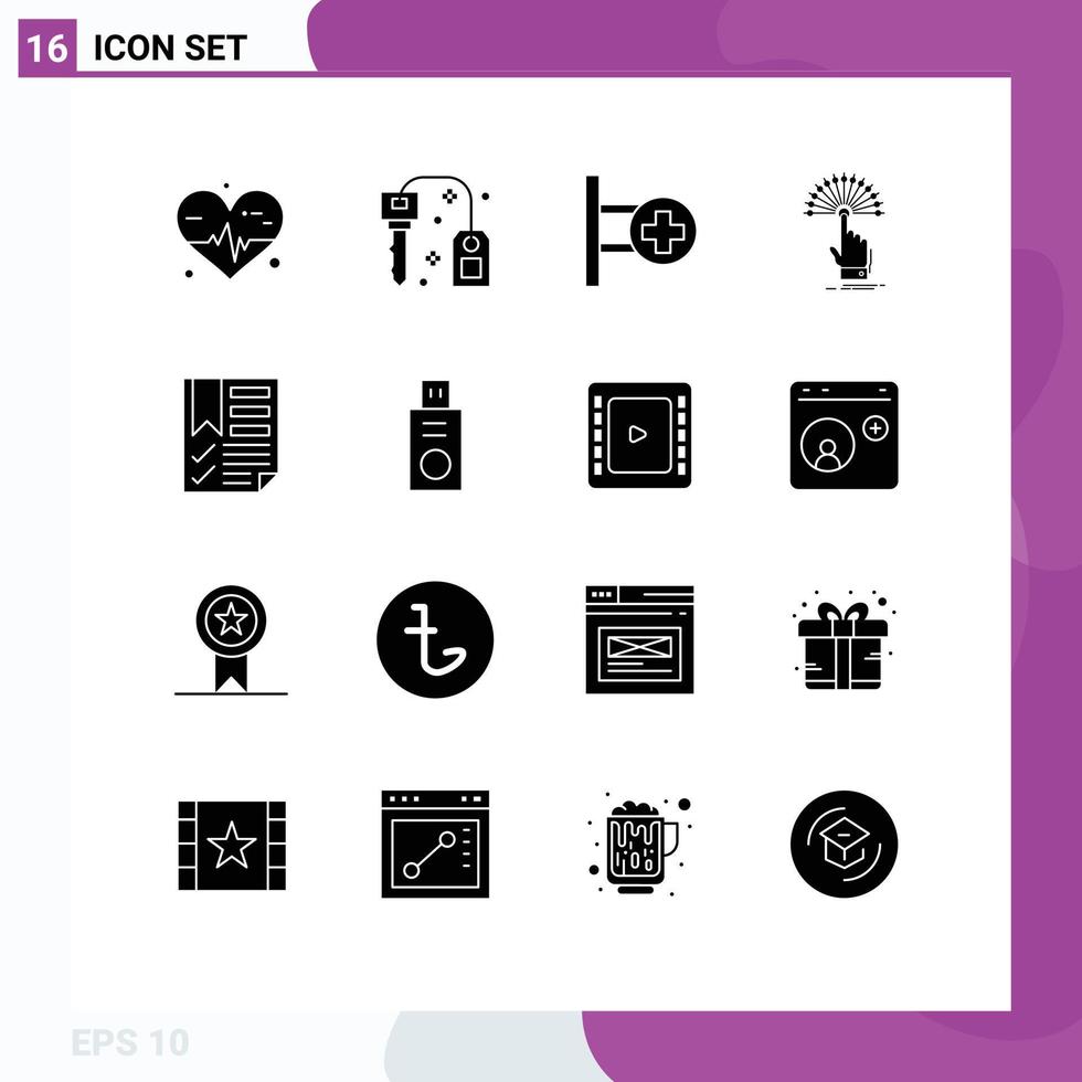 Pictogram Set of 16 Simple Solid Glyphs of data analytic hospital digital touch Editable Vector Design Elements