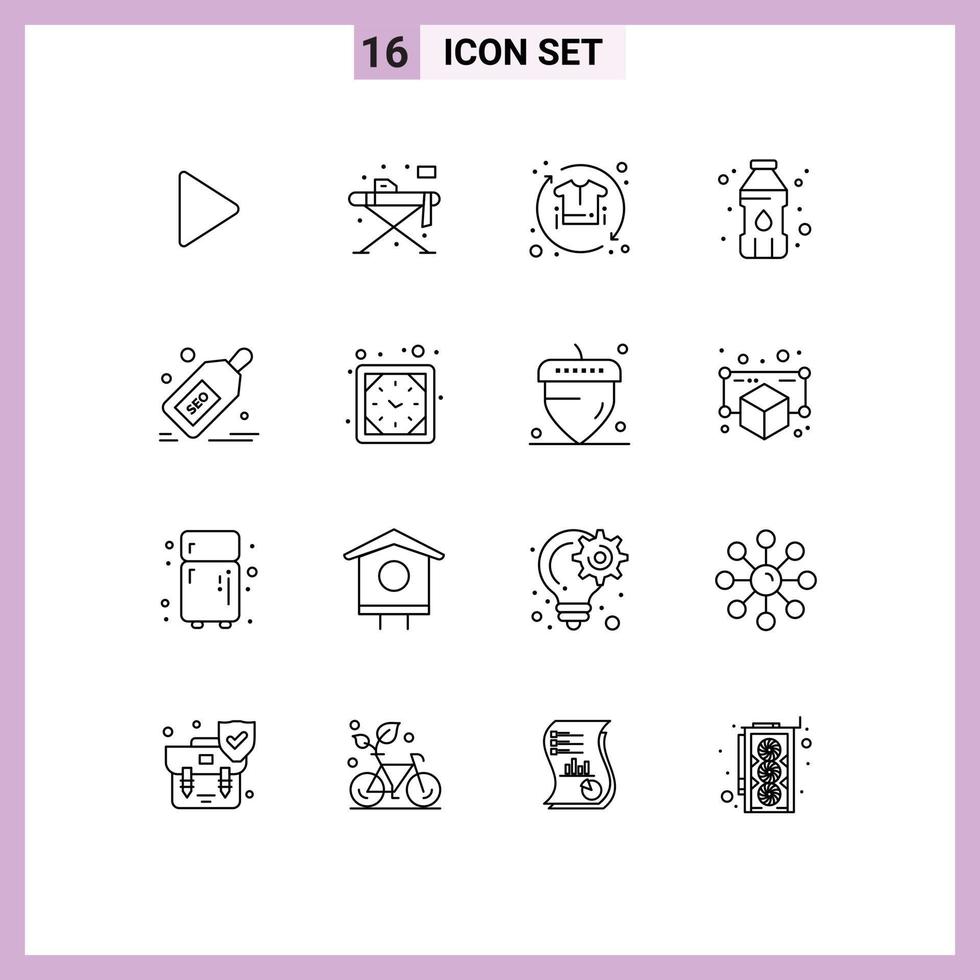 16 User Interface Outline Pack of modern Signs and Symbols of packages plastic container clothing drinking water process Editable Vector Design Elements