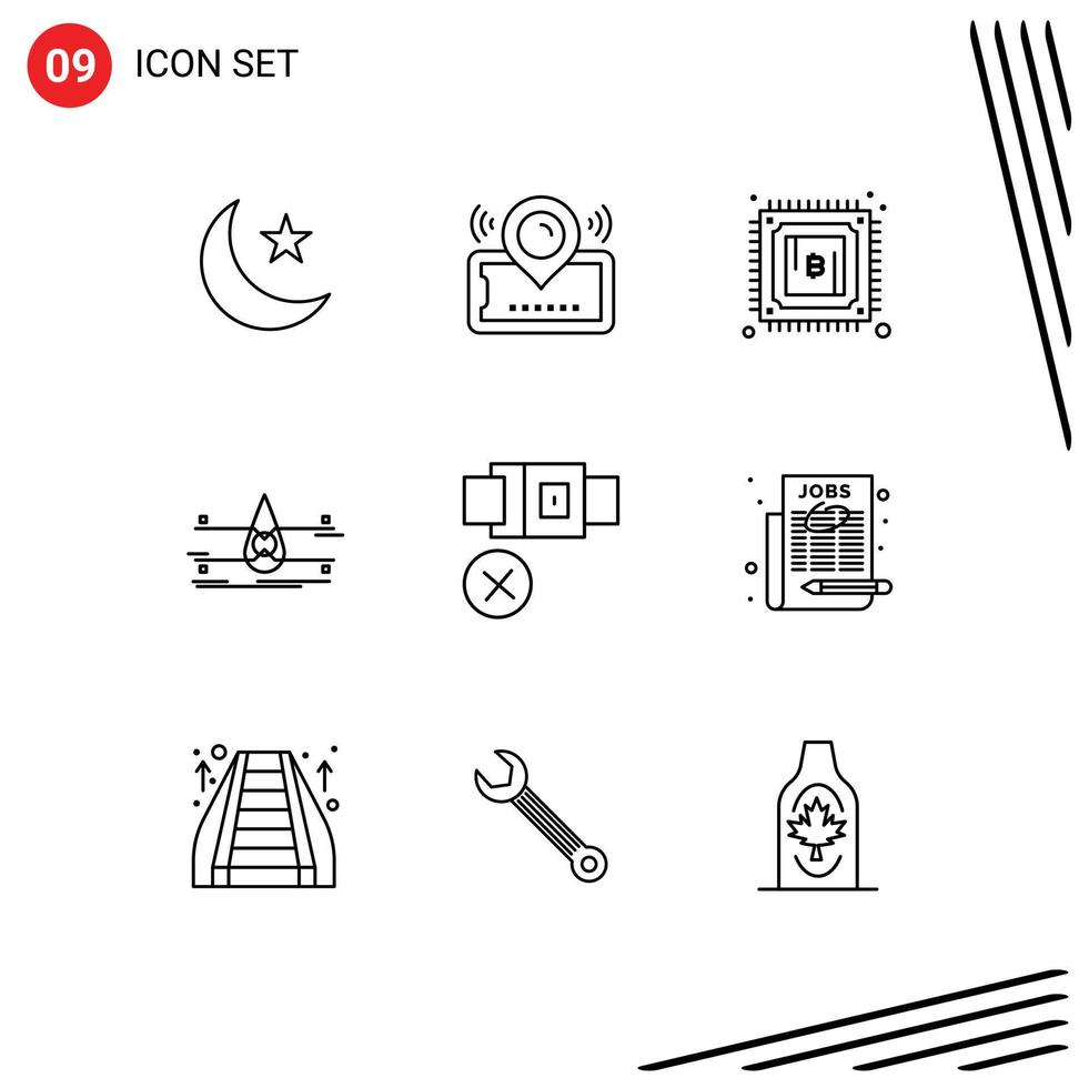 Set of 9 Vector Outlines on Grid for smart city clean cinema monitoring power Editable Vector Design Elements