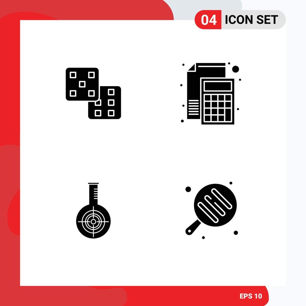 Editable Vector Line Pack of 4 Simple Solid Glyphs of dice flask accounting math lab Editable Vector Design Elements