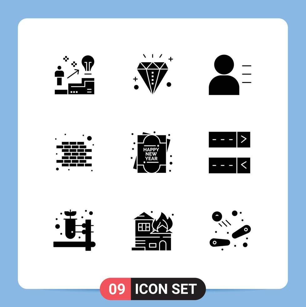 Modern Set of 9 Solid Glyphs and symbols such as new year card holiday wall brick Editable Vector Design Elements