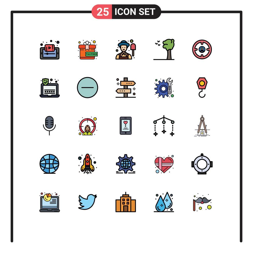 25 User Interface Filled line Flat Color Pack of modern Signs and Symbols of find business present nature arbor Editable Vector Design Elements