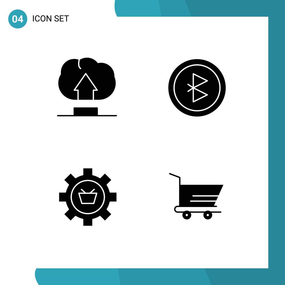Group of 4 Modern Solid Glyphs Set for interface commerce bluetooth cart setting Editable Vector Design Elements