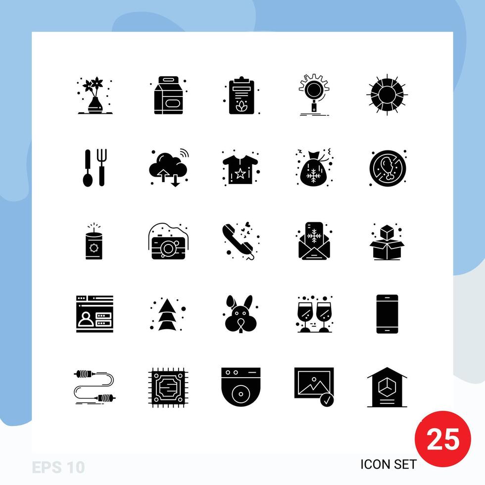 conjunto de pictogramas de 25 glifos sólidos simples de configuración de aro salvavidas proceso de portapapeles búsqueda elementos de diseño vectorial editables vector