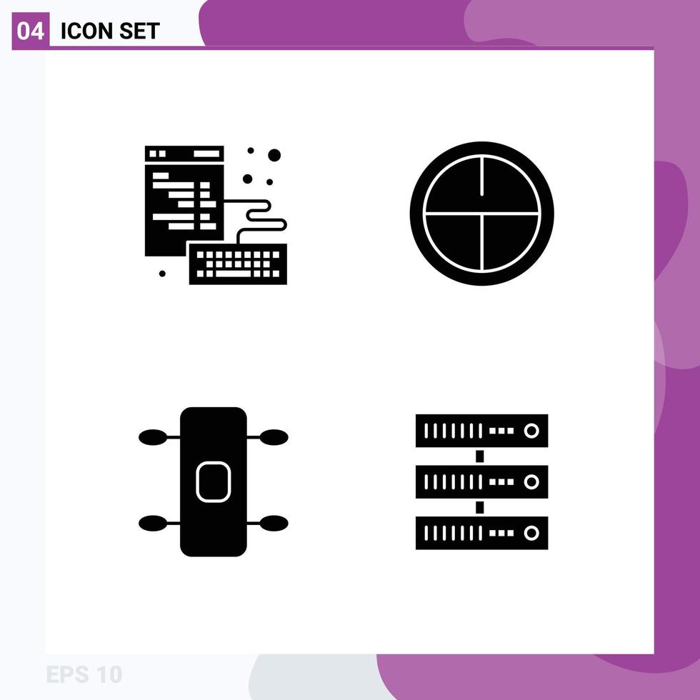 4 signos de glifos sólidos universales símbolos de la página de deporte del navegador datos militares elementos de diseño vectorial editables vector