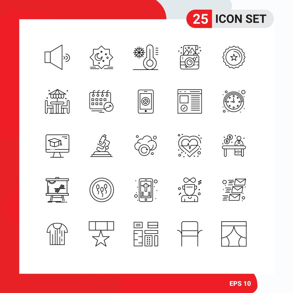 Set of 25 Commercial Lines pack for badge photo climate party birthday Editable Vector Design Elements