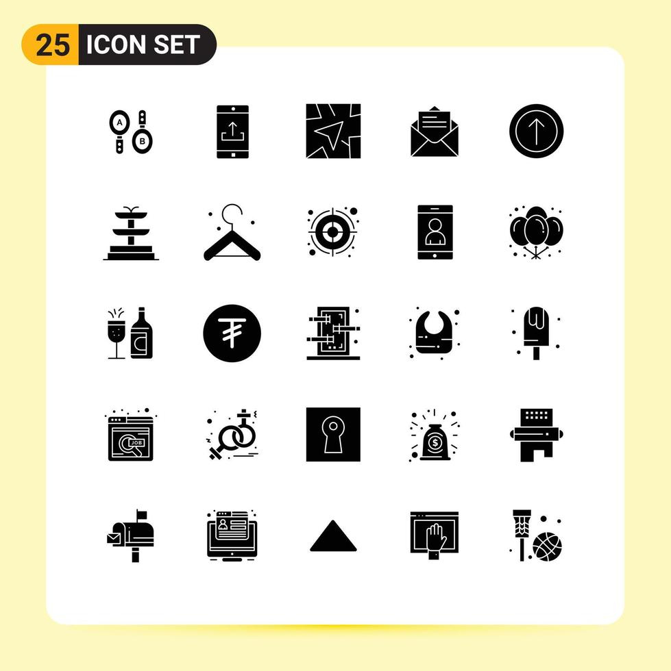 Pictogram Set of 25 Simple Solid Glyphs of arrow text upload message email Editable Vector Design Elements