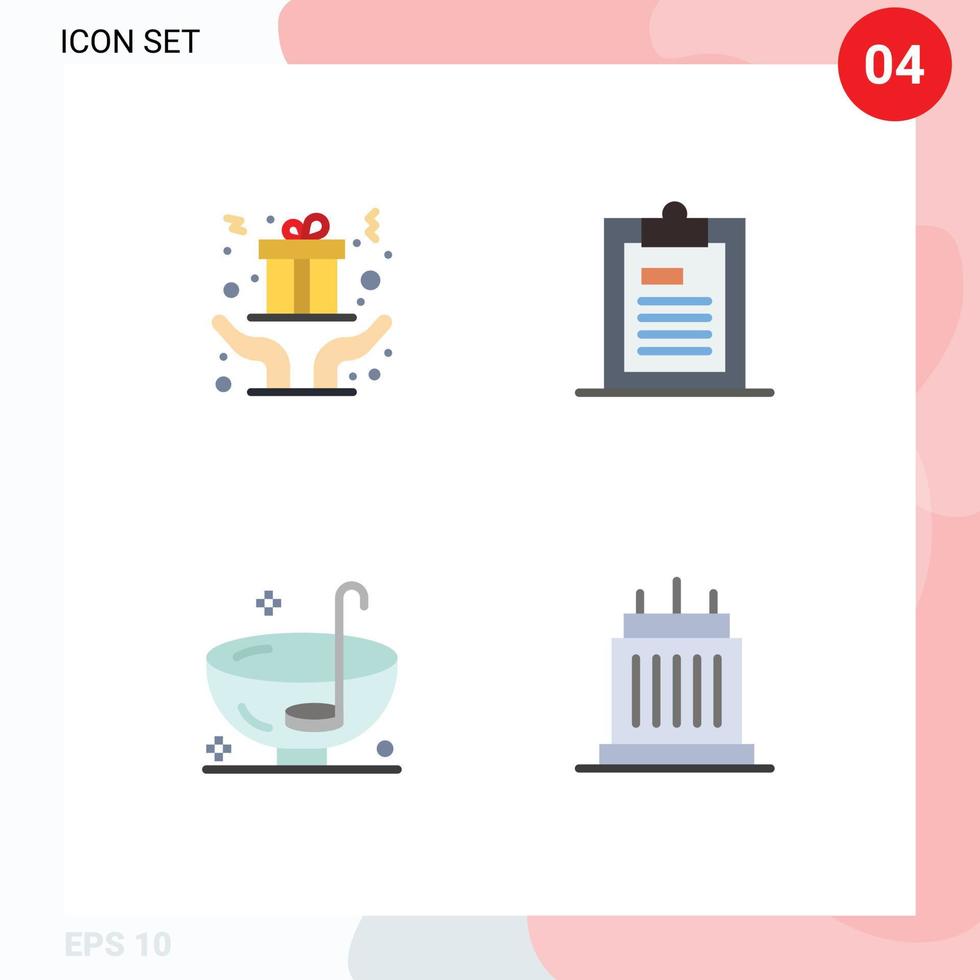 Modern Set of 4 Flat Icons Pictograph of hands dinner present file holiday Editable Vector Design Elements