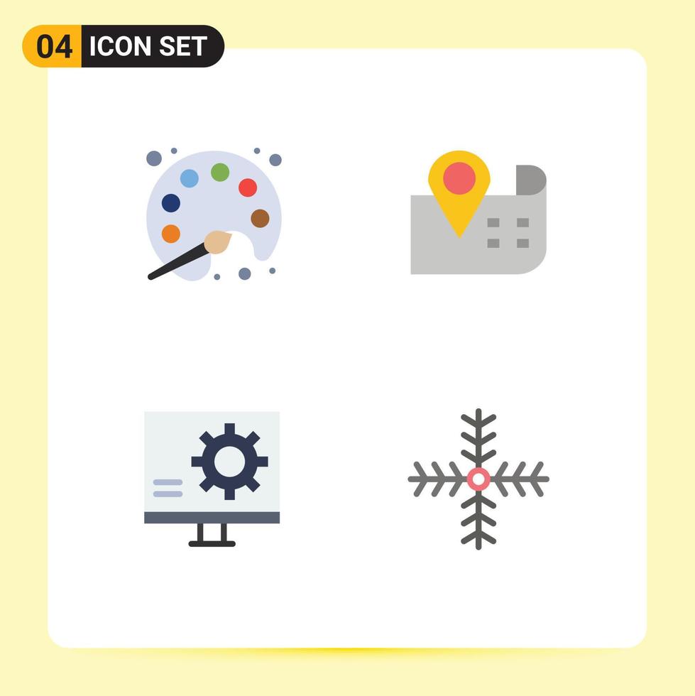 Set of 4 Commercial Flat Icons pack for painting development learning location fix Editable Vector Design Elements