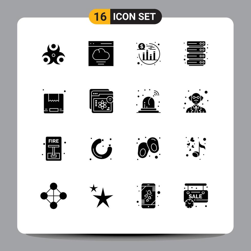 16 Thematic Vector Solid Glyphs and Editable Symbols of website delivery investment box hosting Editable Vector Design Elements