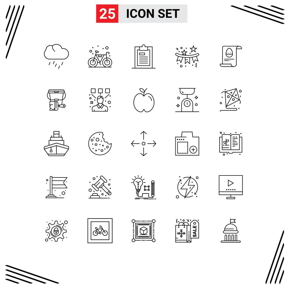 25 Universal Lines Set for Web and Mobile Applications holiday celebration clipboard flag paper Editable Vector Design Elements