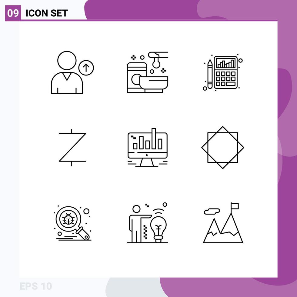 Pictogram Set of 9 Simple Outlines of business crypto accounting coin finance Editable Vector Design Elements