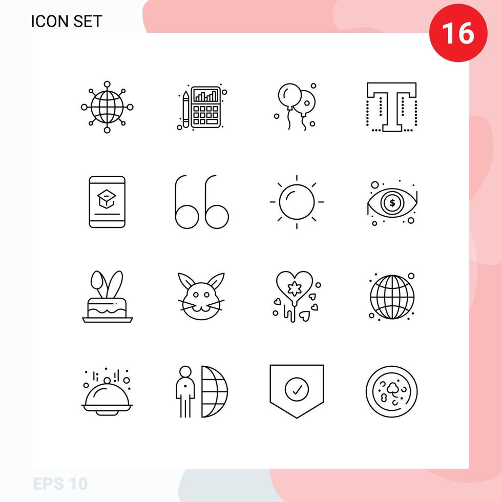 16 iconos creativos signos y símbolos modernos de educación libro bloon diseñador texto elementos de diseño vectorial editables vector