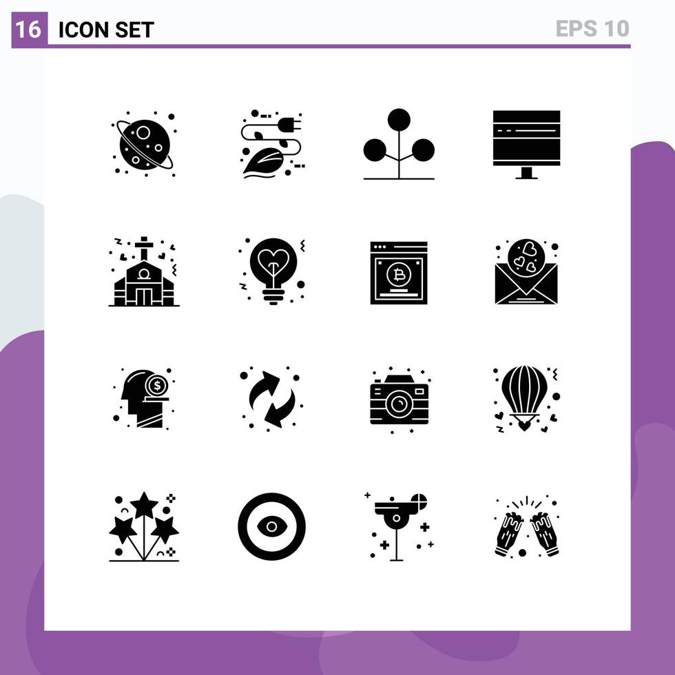 Set of 16 Modern UI Icons Symbols Signs for chapel development forest develop browser Editable Vector Design Elements