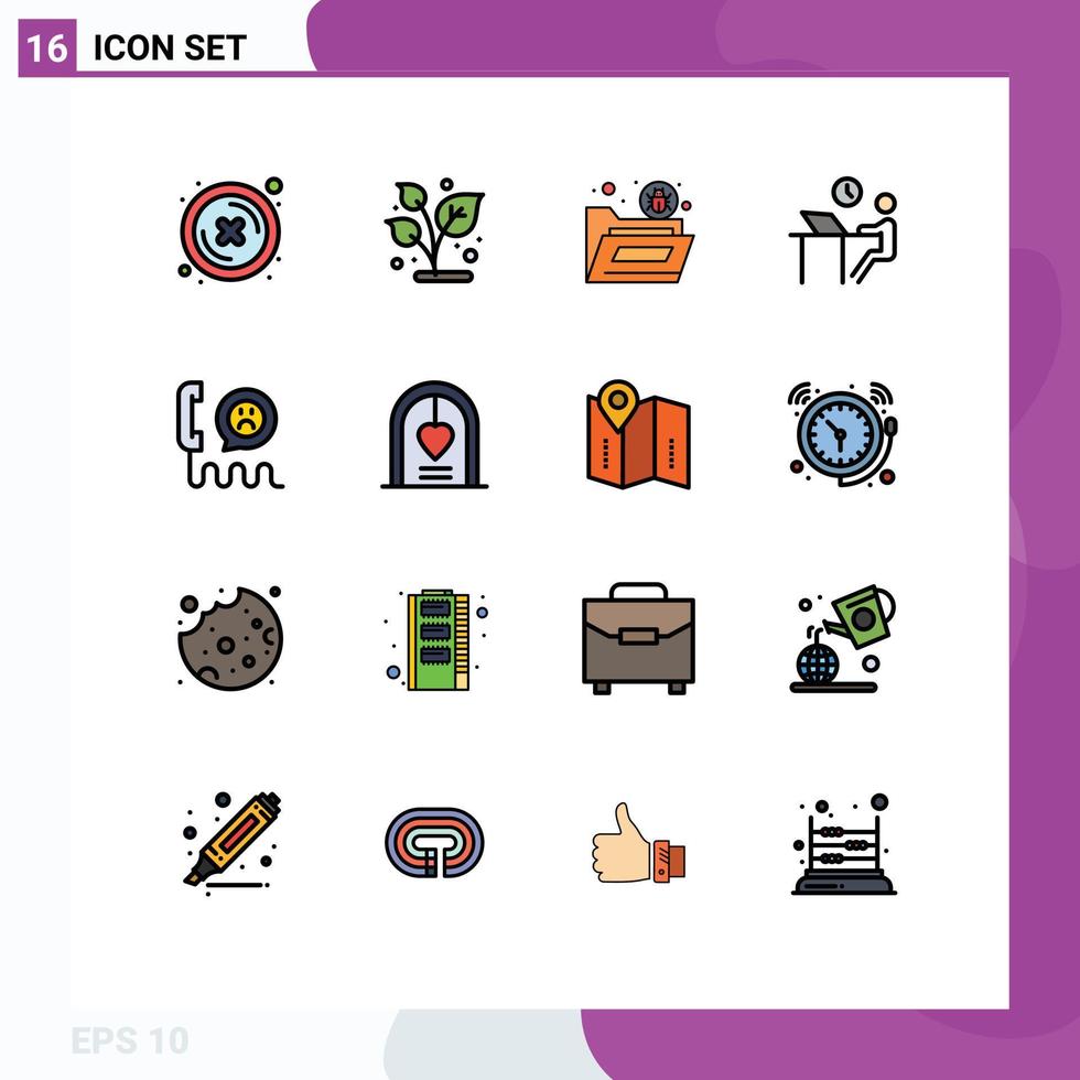 Flat Color Filled Line Pack of 16 Universal Symbols of staff office bug job virus Editable Creative Vector Design Elements
