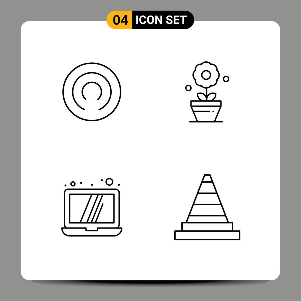 Modern Set of 4 Filledline Flat Colors Pictograph of cloakcoin cone plant computer signaling Editable Vector Design Elements
