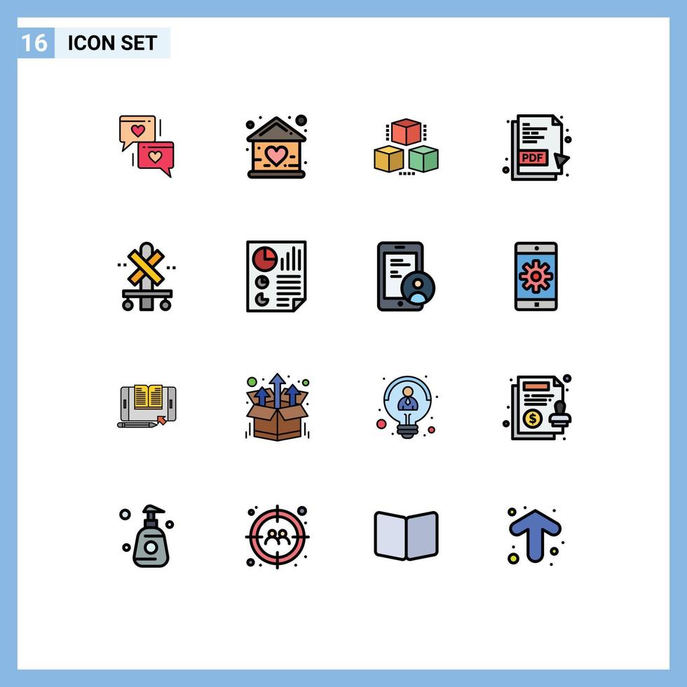 16 Flat Color Filled Line concept for Websites Mobile and Apps sign pdf file house pdf document shepping Editable Creative Vector Design Elements