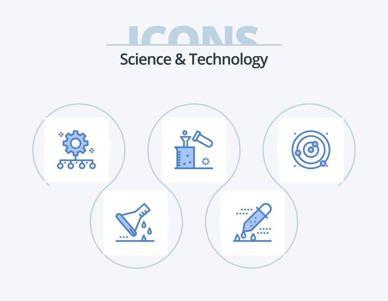 Science And Technology Blue Icon Pack 5 Icon Design. chemistry. chemical. pipette dropper. work plan. team performance vector