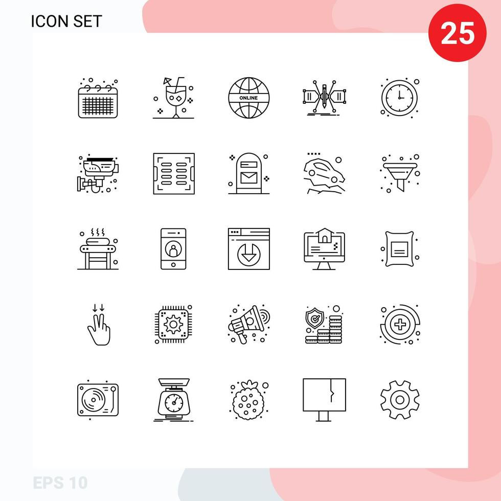 25 User Interface Line Pack of modern Signs and Symbols of sketch constructing drink architect online Editable Vector Design Elements