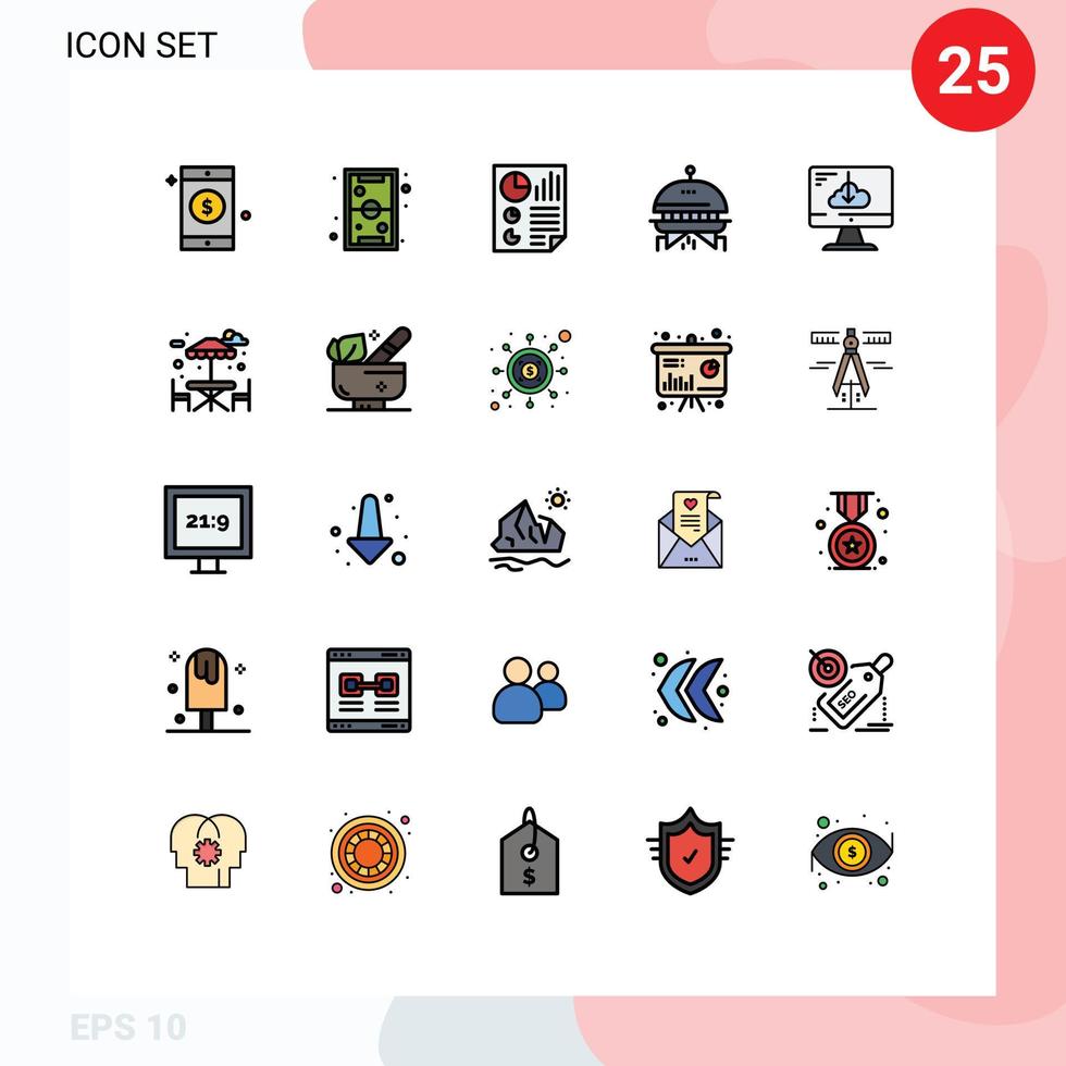 Universal Icon Symbols Group of 25 Modern Filled line Flat Colors of download ufo bars space report Editable Vector Design Elements