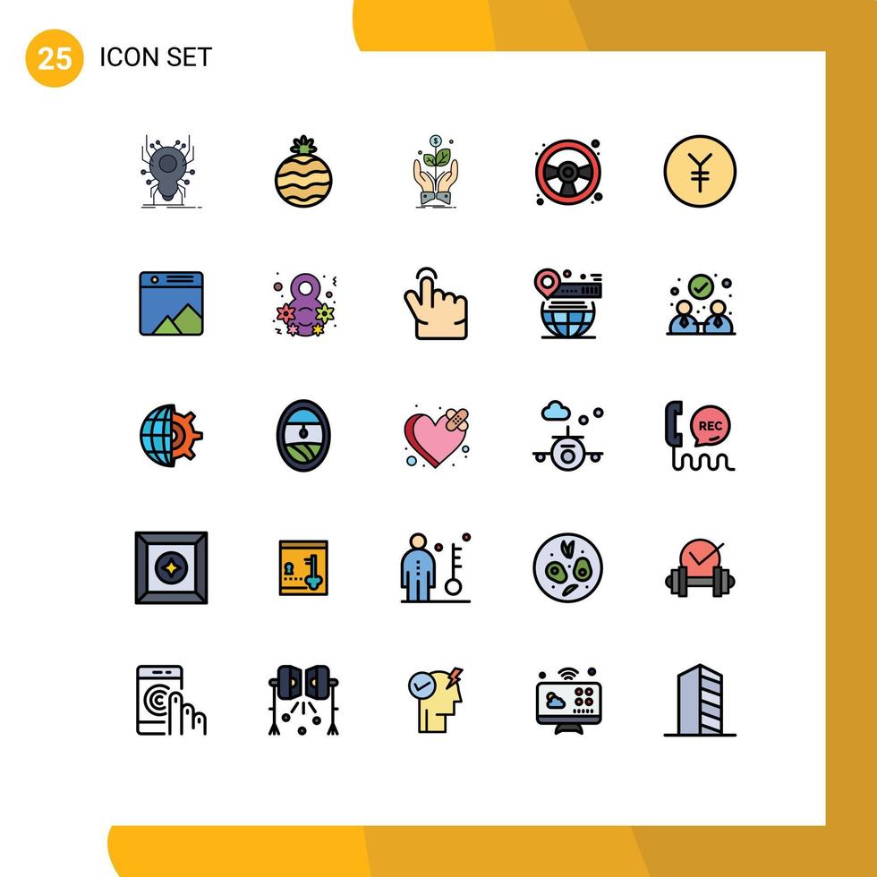 25 Universal Filled line Flat Color Signs Symbols of finance play company game racing car Editable Vector Design Elements