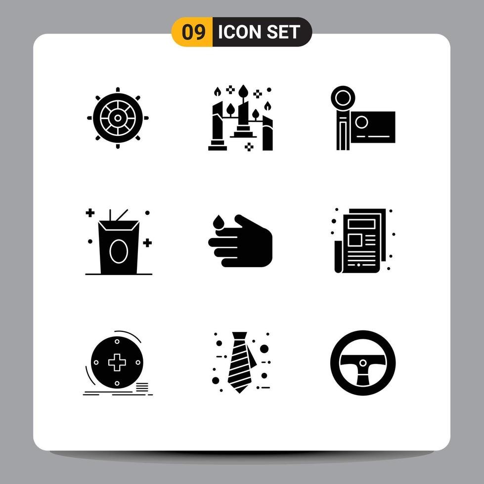 Pictogram Set of 9 Simple Solid Glyphs of cleaning food camcorder drinks video camera Editable Vector Design Elements