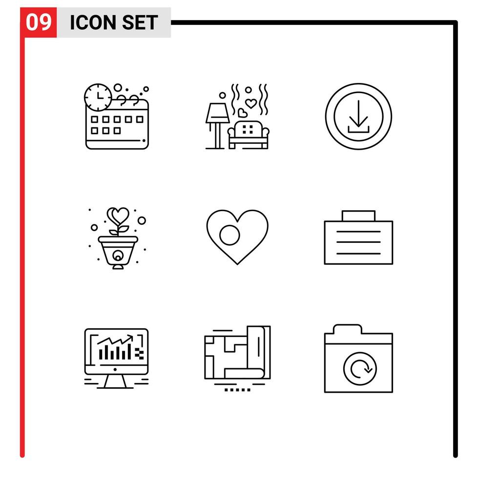 Outline Pack of 9 Universal Symbols of love growth apps grow we Editable Vector Design Elements
