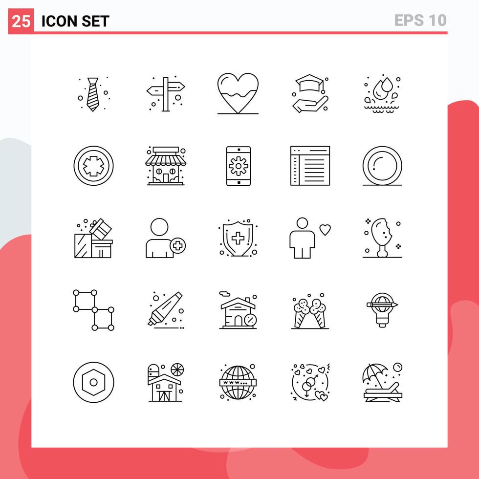 Mobile Interface Line Set of 25 Pictograms of water life anatomy insurance medicine Editable Vector Design Elements