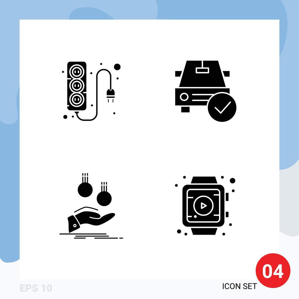 User Interface Pack of 4 Basic Solid Glyphs of electronics coins power supply complete currency Editable Vector Design Elements