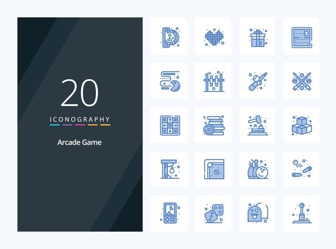 20 icono de color azul arcade para presentación vector