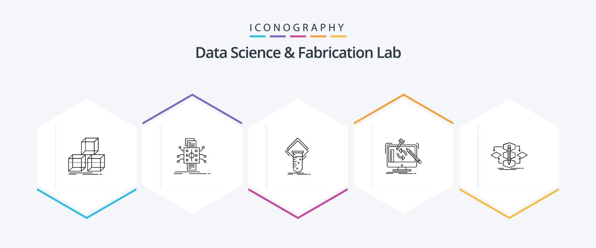 Data Science And Fabrication Lab 25 Line icon pack including workshop. project. reporting. engineering. test vector