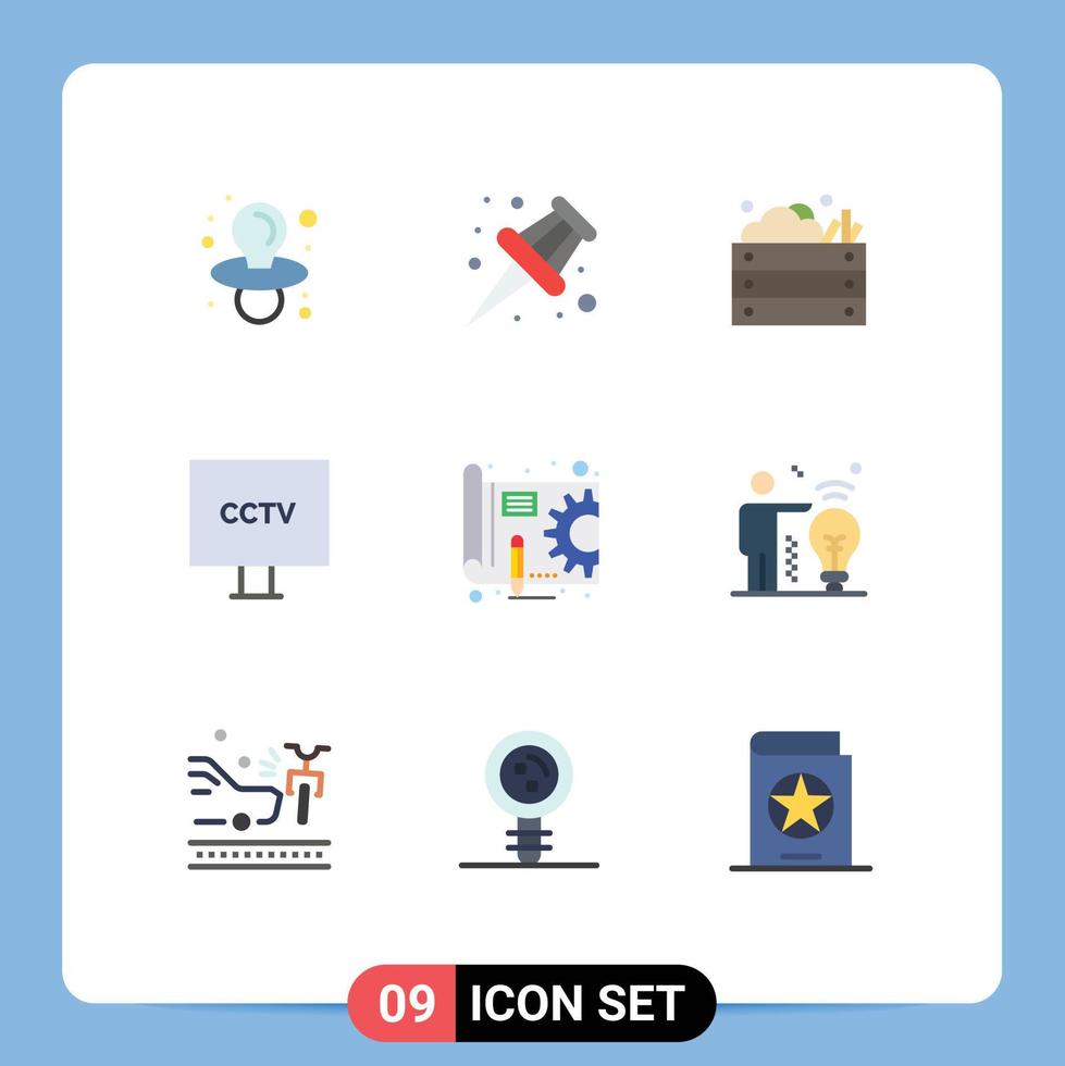 9 Universal Flat Color Signs Symbols of plan video garden surveillance cctv Editable Vector Design Elements