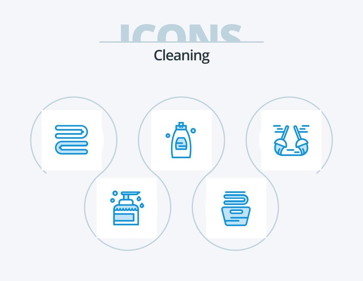 diseño de iconos del paquete 5 de iconos azules de limpieza. limpio. jabón. Lavado. ducha. baño vector