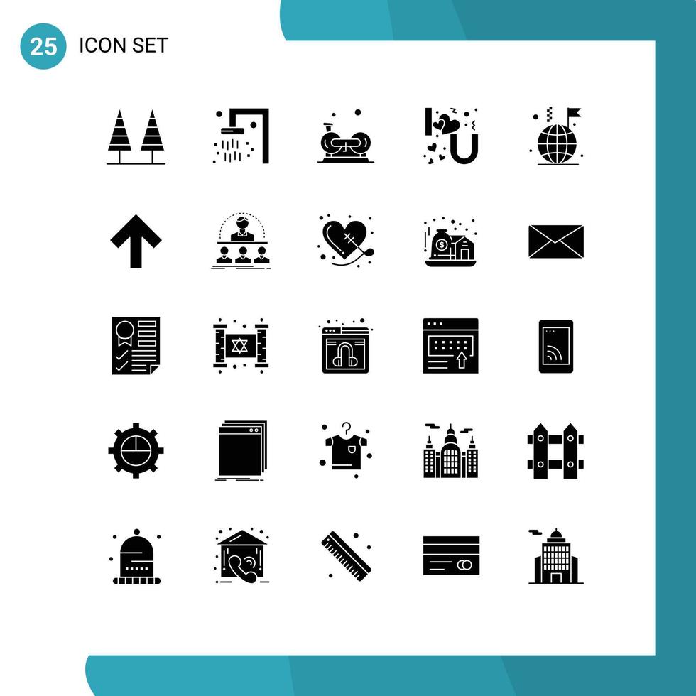 Group of 25 Solid Glyphs Signs and Symbols for world love cycling i cardio Editable Vector Design Elements