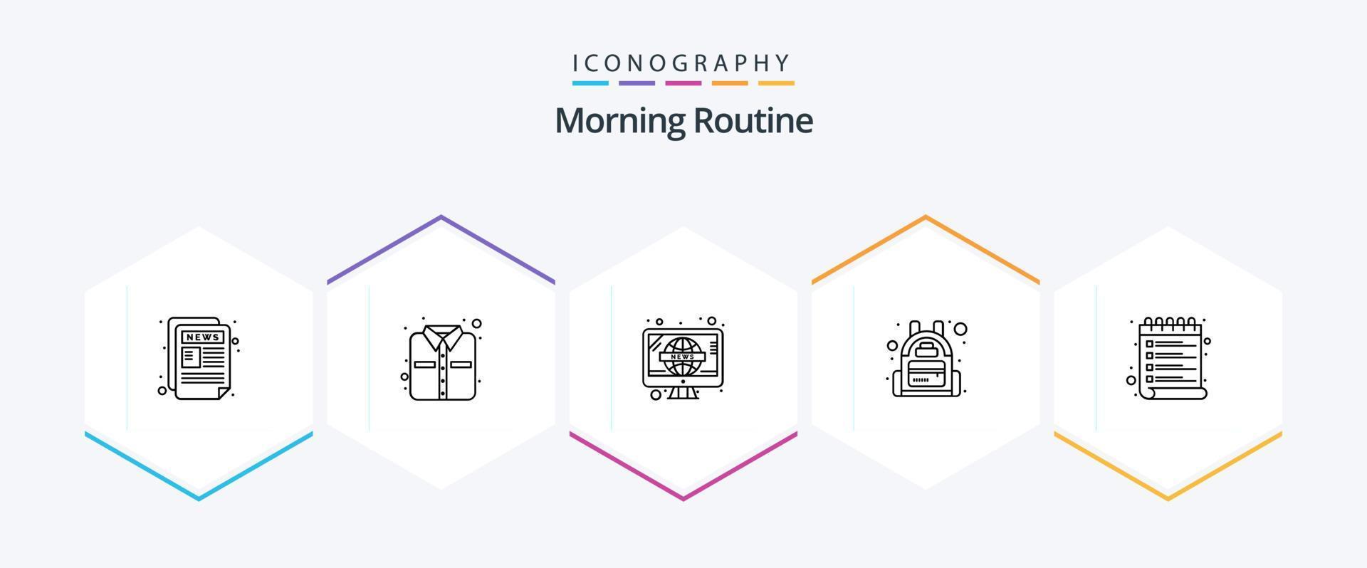 Morning Routine 25 Line icon pack including check list. schedule. retro. list. bag vector