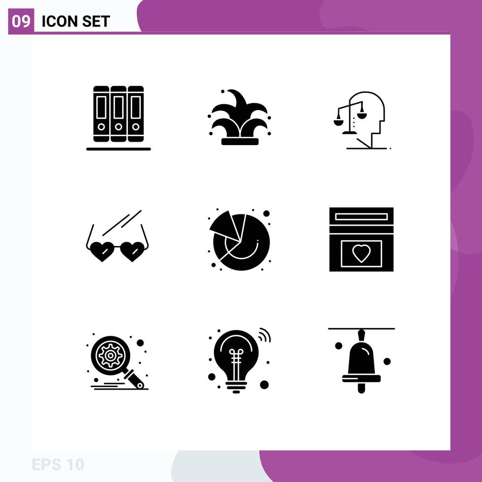 Universal Icon Symbols Group of 9 Modern Solid Glyphs of finance wedding equilibrium heart glasses Editable Vector Design Elements