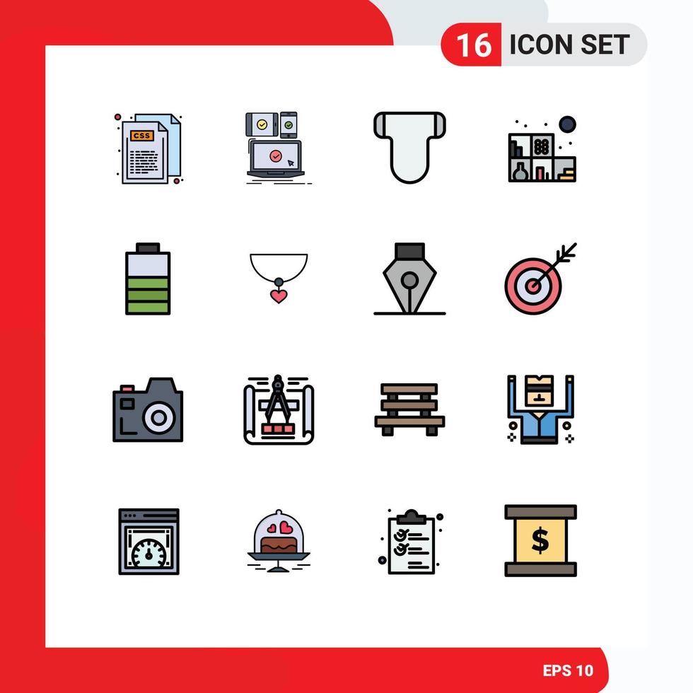 Pack of 16 creative Flat Color Filled Lines of electric bookshelf technology living pampers Editable Creative Vector Design Elements