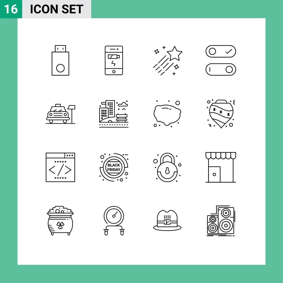 16 Universal Outlines Set for Web and Mobile Applications parking toggle status switch star Editable Vector Design Elements