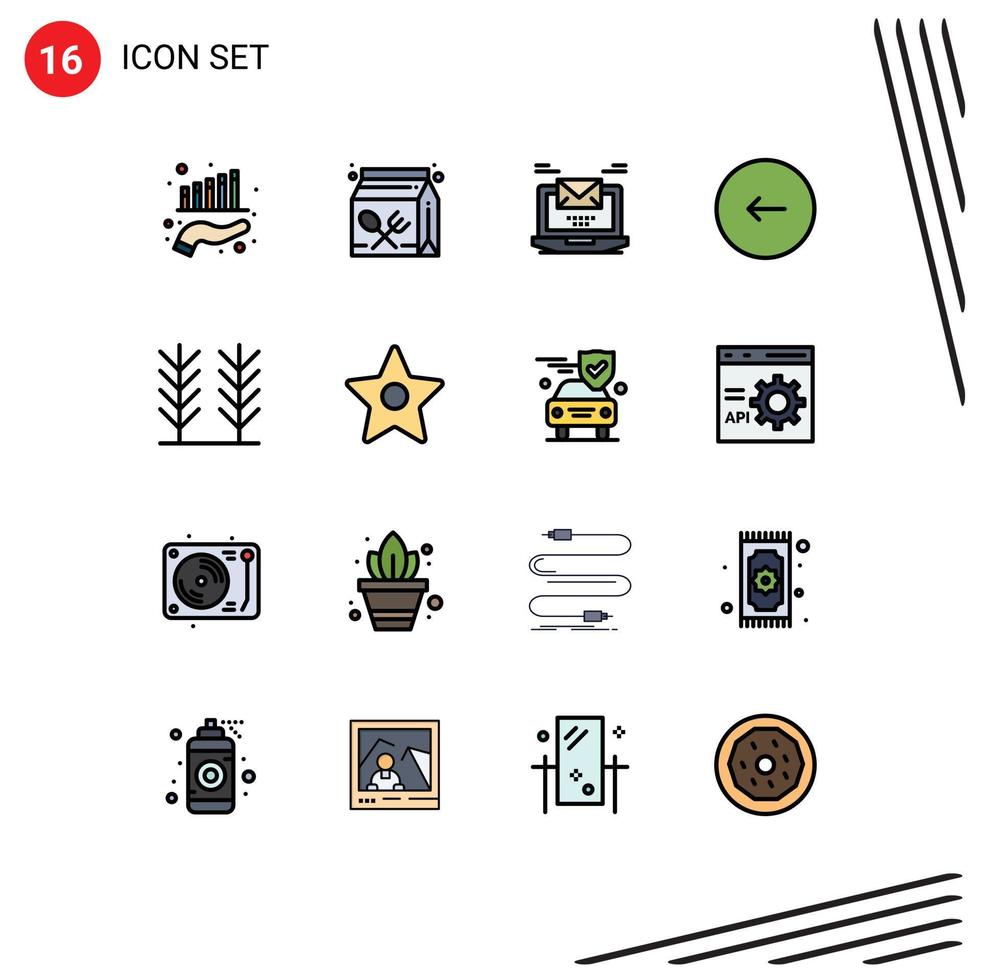 Group of 16 Modern Flat Color Filled Lines Set for play buttons lunch back email Editable Creative Vector Design Elements