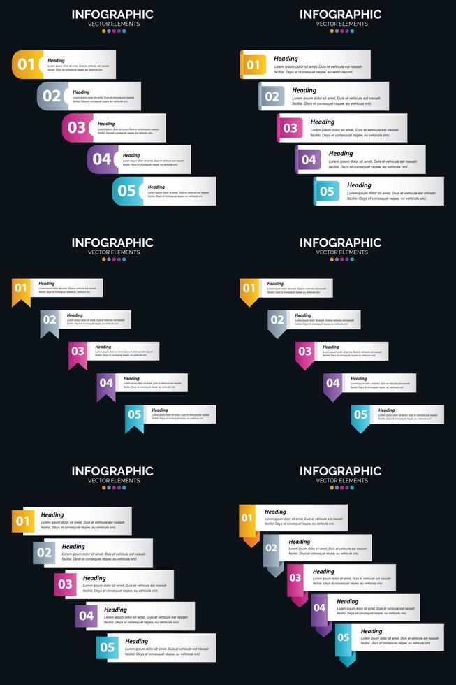 Vector 6 Infographics Pack Presentation slide template 5 Steps cycle diagrams and timelines