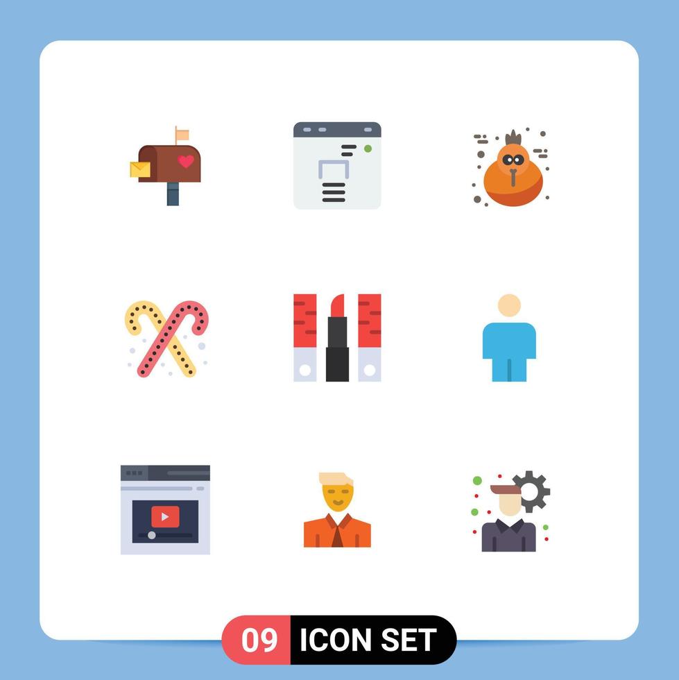 9 User Interface Flat Color Pack of modern Signs and Symbols of cosmetics beautician holiday sweets dessert Editable Vector Design Elements