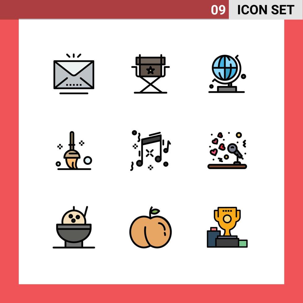 Universal Icon Symbols Group of 9 Modern Filledline Flat Colors of microphone party globe music mop Editable Vector Design Elements