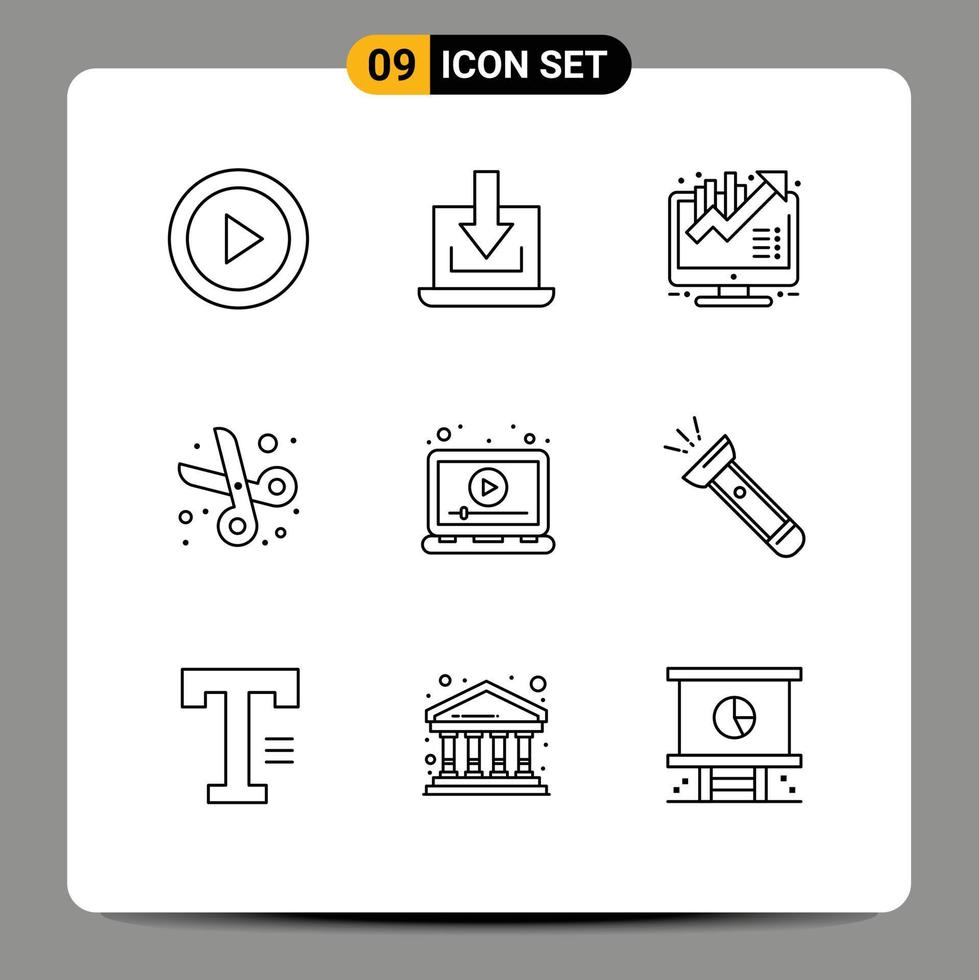 Set of 9 Modern UI Icons Symbols Signs for ads education download cut growth Editable Vector Design Elements