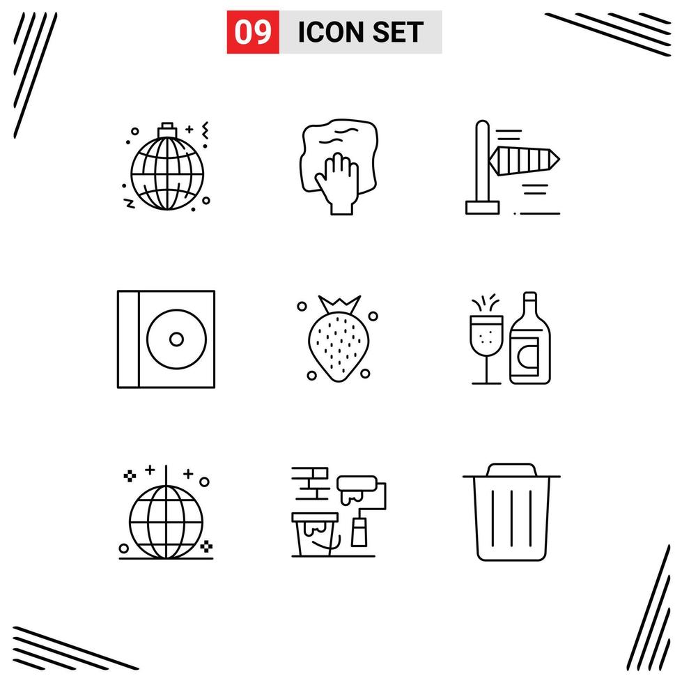 Modern Set of 9 Outlines Pictograph of food disc rub compact windy Editable Vector Design Elements