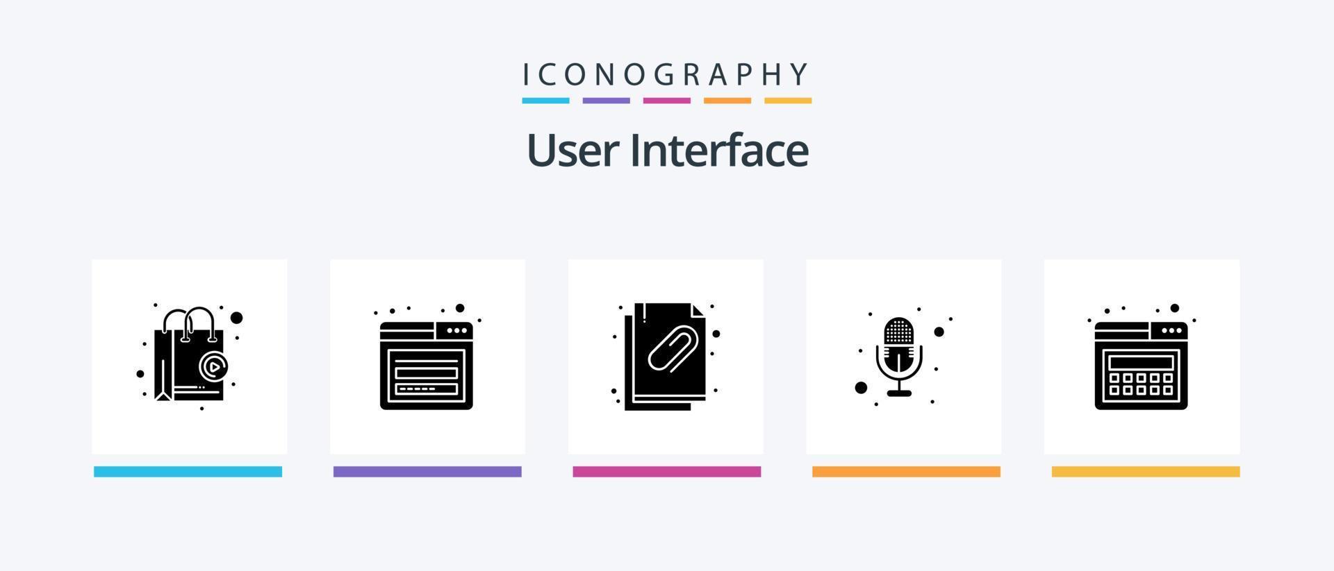 User Interface Glyph 5 Icon Pack Including web. landing. attached document. voice. mic. Creative Icons Design vector