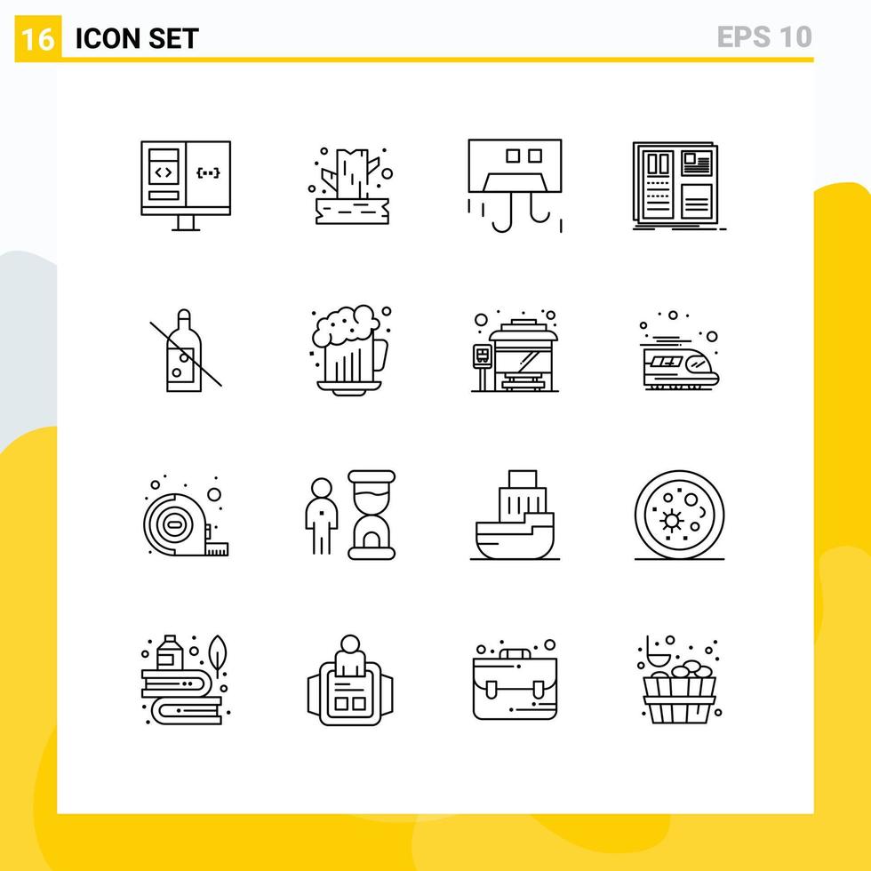 Pictogram Set of 16 Simple Outlines of layout grid wood design devices Editable Vector Design Elements