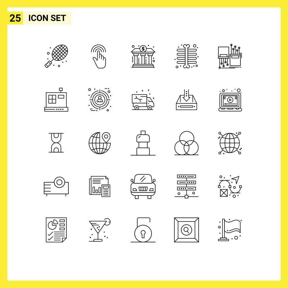 Set of 25 Modern UI Icons Symbols Signs for digital ray tap chest power Editable Vector Design Elements