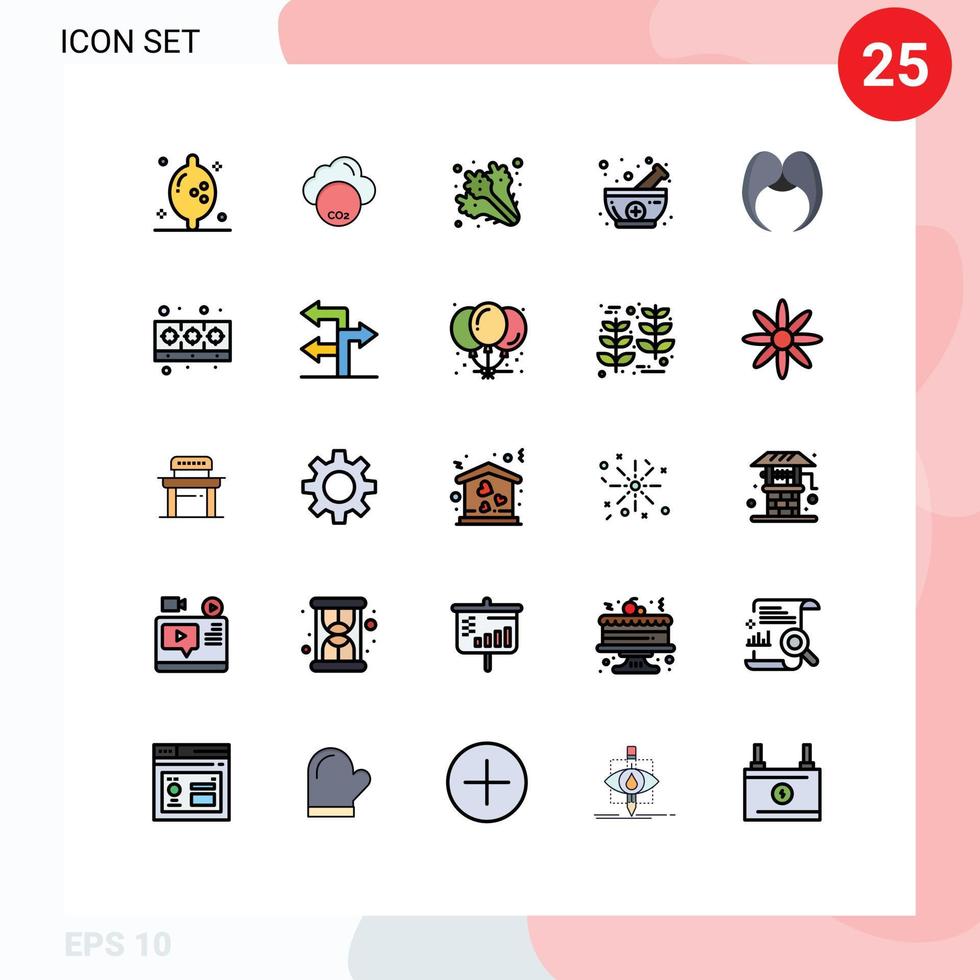 conjunto de 25 iconos de interfaz de usuario modernos símbolos signos para alimentos de bigote movember elementos de diseño de vectores editables a base de hierbas naturales
