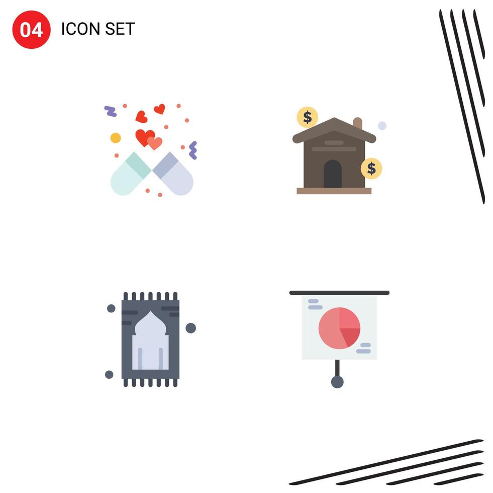 Modern Set of 4 Flat Icons and symbols such as capsule carpet love estate rug Editable Vector Design Elements