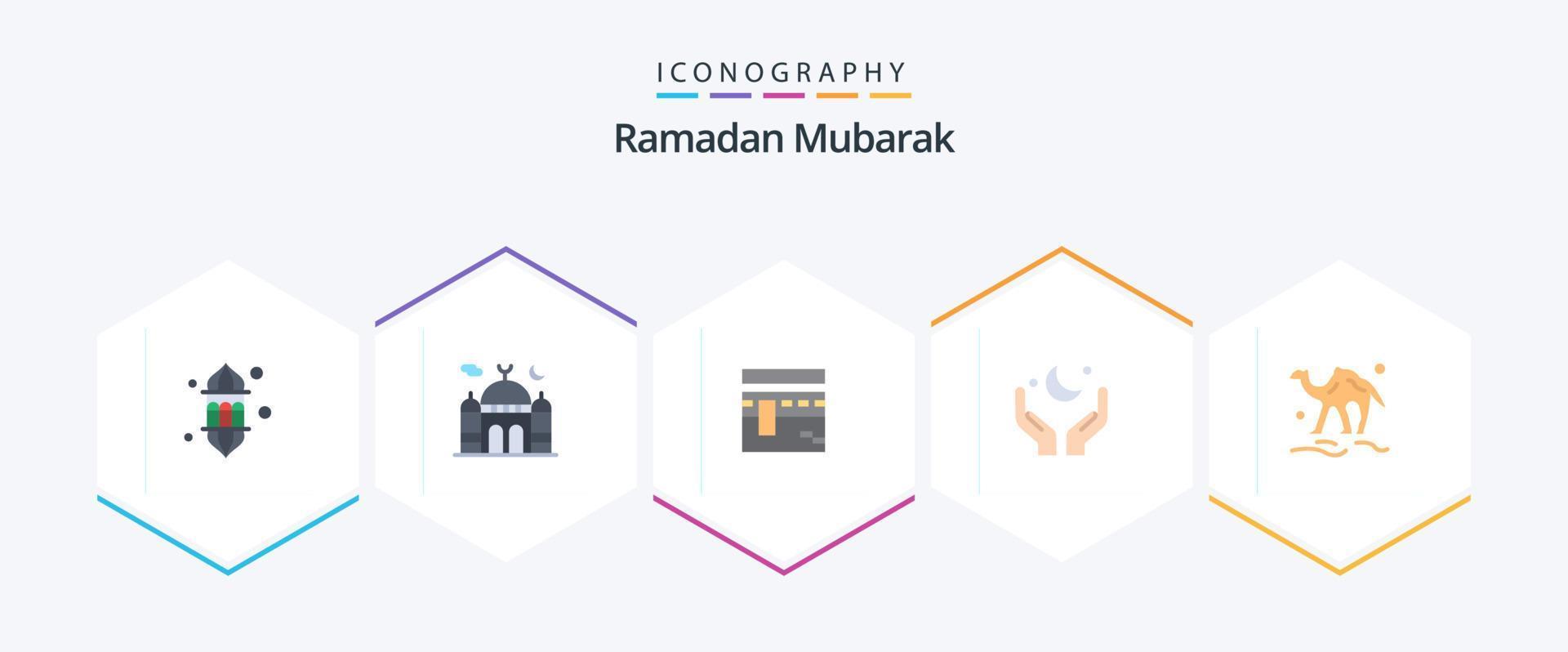 Ramadan 25 Flat icon pack including moon. pray. moon. religion. pray vector